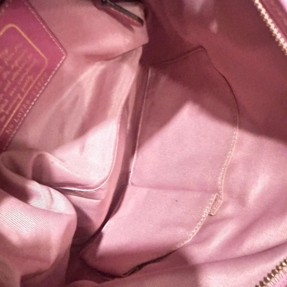 Vtg Coach Zoe Signature Baby Pink Tan Hobo Bag jacquard canvas leather Purse